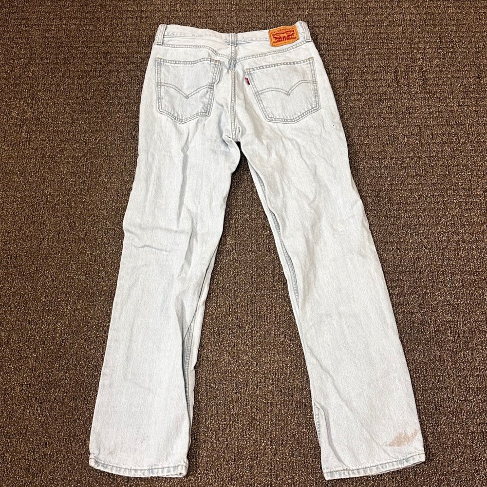 Levis Low Pro Straight Jeans Women 27 Light Wash Distressed Denim FLAWS - Picture 3 of 12